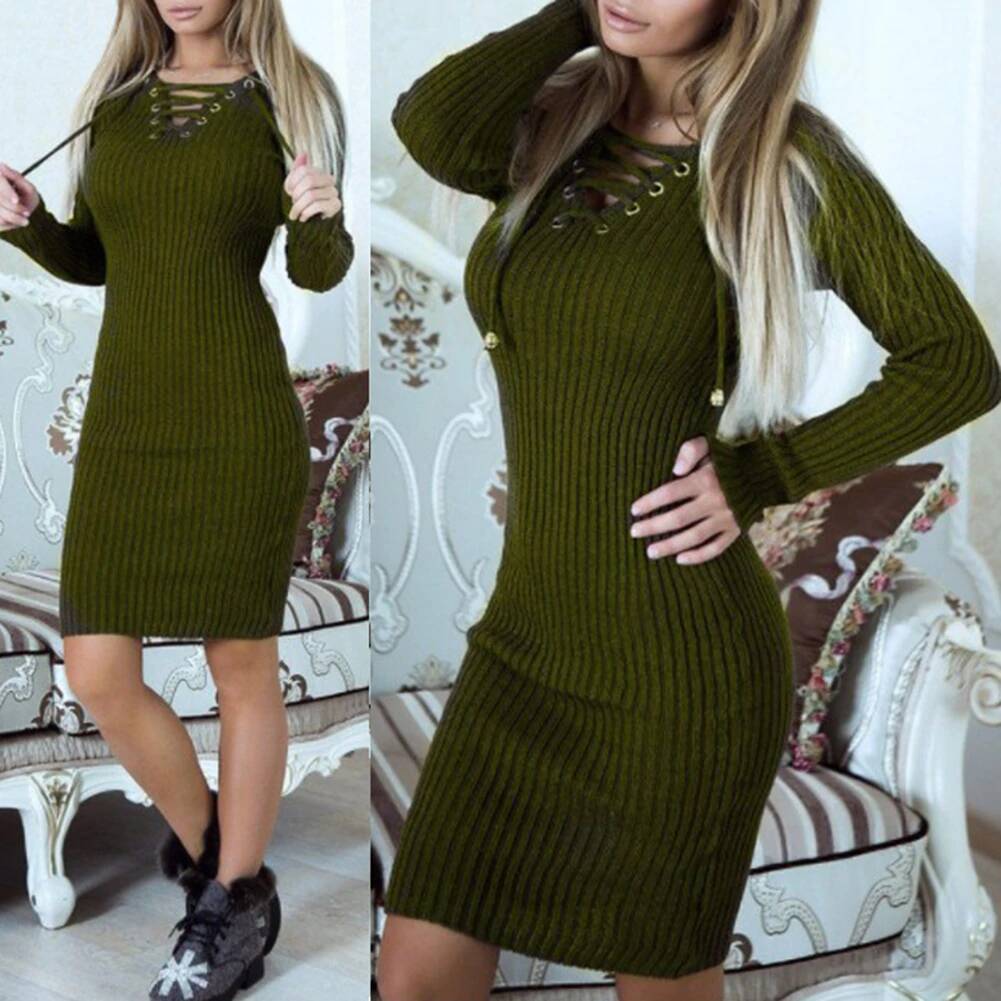 Knitted Sweater Stretchy Winter Dress - ExquisiteElla