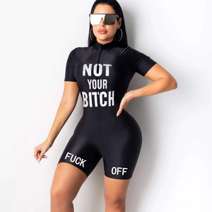 Sexy Print Letter Skinny Short Jumpsuit with Mask - ExquisiteElla