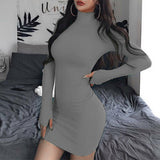 High Neck Slim Bodycon Mini Dress Partywear - ExquisiteElla